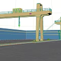 Industrial Gantry Crane Equipment With Yellow Beam Structure And Blue Industrial Building Background