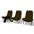 Three Dark Brown Tufted Armchairs With Black Slim Legs For Interior Design