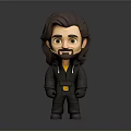 Cartoon Character Figurine with Brown Hair Black Jacket and Pants in Chibi Style