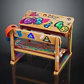 Wooden Children's Desk With Colorful Doodles Numbers Letters And Schoolbag