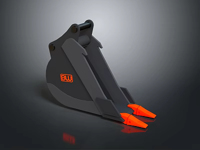 Heavy Duty Durable Metal BLU Black Automotive Excavator Bucket With Orange Tips 3d model