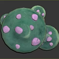 Fresh Colorful Edible Mushrooms With Vibrant Green Purple Caps And White Spots
