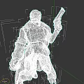 Muscular Bearded Male Game and Movie Character Wearing Trench Coat Holding Gun in Action Pose