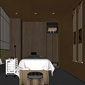 Serene SPA Sauna Interior With Massage Table Round Mirror And Wooden Decor