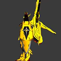 Golden Mecha Robot Design With Winged Armor And Weapon Components 3d model