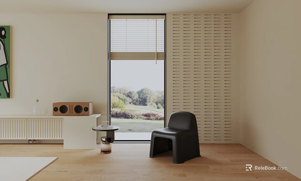 Modern Black Leisure Chair In Bright Interior With Large Window Natural View And Wooden Floor 3d model 