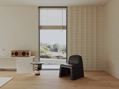 Modern Black Leisure Chair In Bright Interior With Large Window Natural View And Wooden Floor 3d model