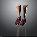 Pink Athletic Sneakers With White Stripes Laces And White Soles On Prosthetic Legs
