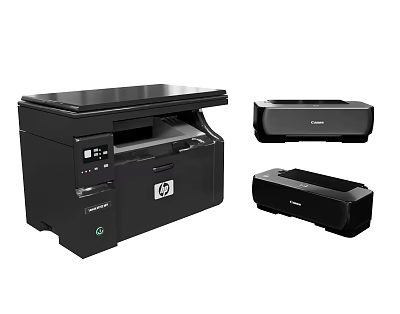 Office Appliances Featuring Multifunction And Compact Printers With Modern Black Design 3d model
