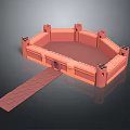 Castle Like Building 3D Model With Encircling Walls Tower Structures And Pathway Access 3d model