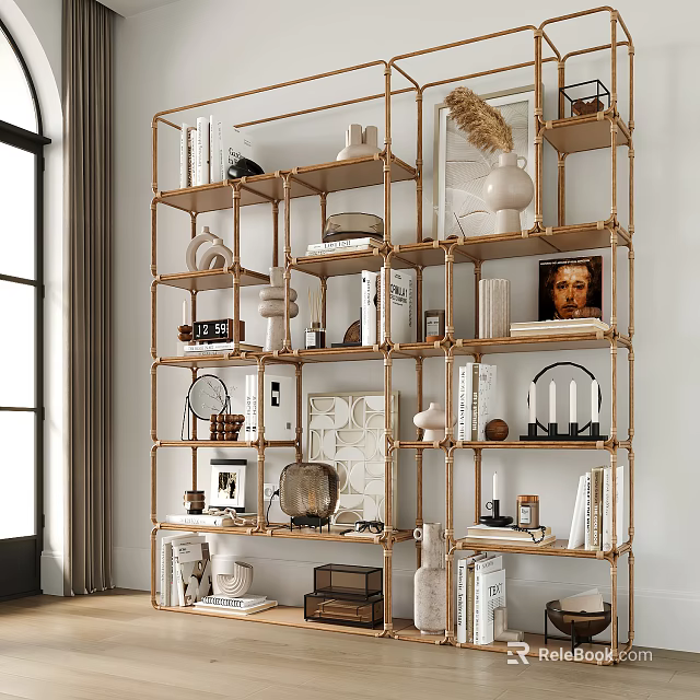 Modern Wooden Shelving Unit for Displaying Books Decor Items and Artworks 3d model 