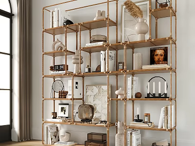 Modern Wooden Shelving Unit for Displaying Books Decor Items and Artworks 3d model