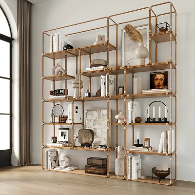 Modern Wooden Shelving Unit for Displaying Books Decor Items and Artworks 3d model
