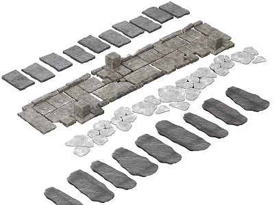 Natural Garden Stepping Stones Path Design With Various Shaped Stone Slabs 3d model