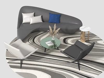 Modern Curved Sofa And Glass Coffee Table Combination With Elegant Lounge Chairs For Living Space 3d model