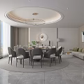 Modern Luxury Private Box Interior With Round Dining Table Grey Chairs Chandelier And Large Windows