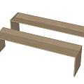 Two Light Wooden Public Benches In Simple Design With Long Rectangular Shape And Smooth Surface 3d model
