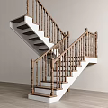 Elegant Indoor Staircase Interior With Wooden Handrails White Steps And Curved Design