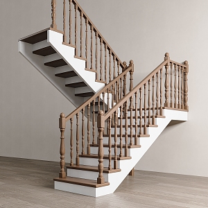 American Stairs Wooden Railings Stairs 3d model