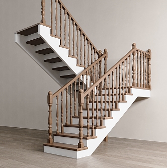 American Stairs Wooden Railings Stairs 3d model