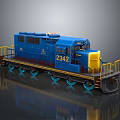 Blue Train Locomotive Number 2342 With Yellow Front And Railings Details