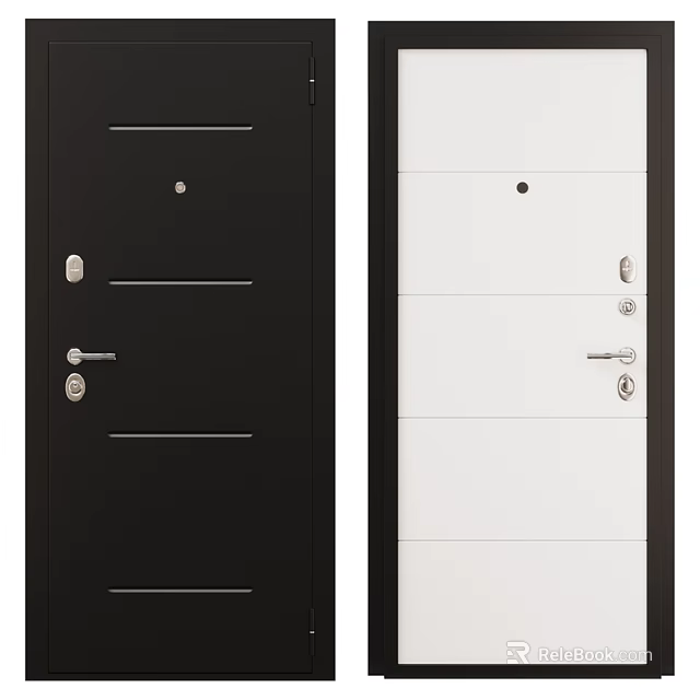 Modern Black and White Swing Door Design with Sleek Lines and Handles 3d model 