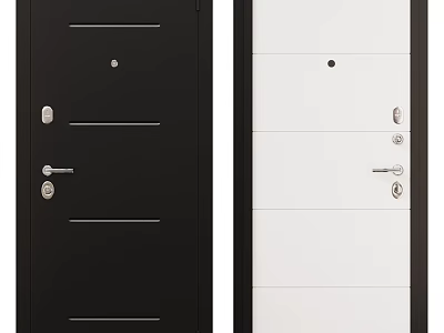 Modern Black and White Swing Door Design with Sleek Lines and Handles 3d model