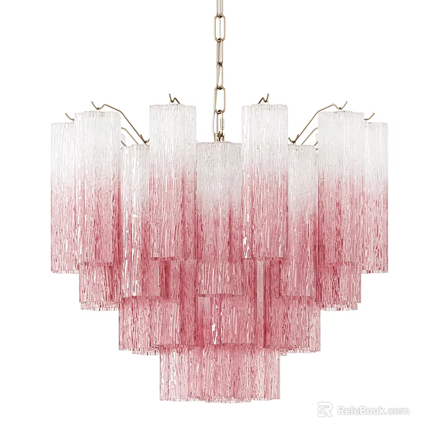 Elegant Modern Pink White Gradient Glass Chandelier With Hanging Fringe Design 3d model 
