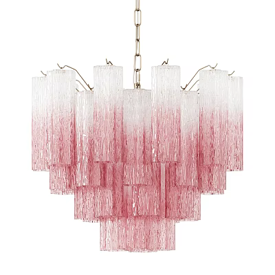 Elegant Modern Pink White Gradient Glass Chandelier With Hanging Fringe Design 3d model