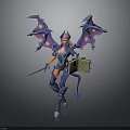 Fantasy Mythical Character 3D Render With Purple Blue Wings Weapon And Scroll