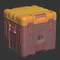 Durable Equipment Storage Case With Orange Top Brown Body Red Stripes Signs And Barcode