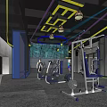Modern Fitness Gym With Colorful Lights Treadmills Punching Bags And Boxing Ring