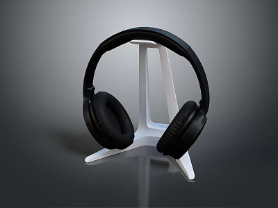 Black Over Ear Headphones On White Stand With Comfortable Ear Cups And High Quality Audio 3d model