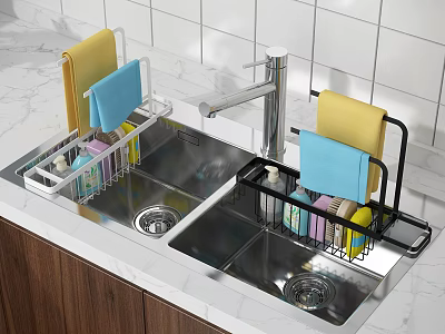 Stainless Steel Bathroom Countertop Rack with Double Sink Storage for Towels and Toiletries 3d model