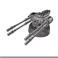 3D Rendered Industrial Mechanical Component With Multiple Cannon-like Arms And Round Metal Base