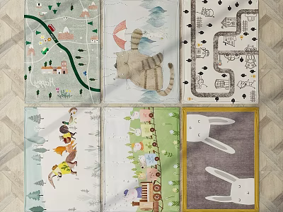 Square Rugs With Cartoon Cat Rabbit Animal Train And Map Designs 3d model