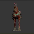 Colorful Ancient Hand Carved Horse Sculpture with Intricate Saddle and Standing Pose