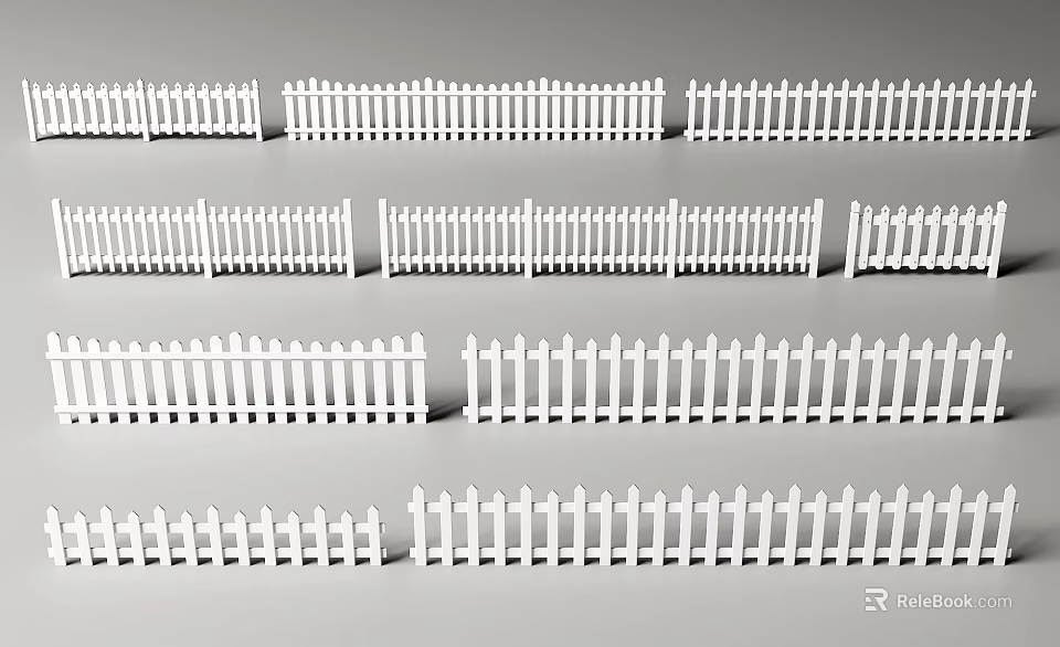White Garden Fence With Various Styles And Designs For Outdoor Use 3d model 