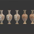 Five Different Style Ceramic Vase Sculptures With Brown Mottled Texture Arranged in a Row