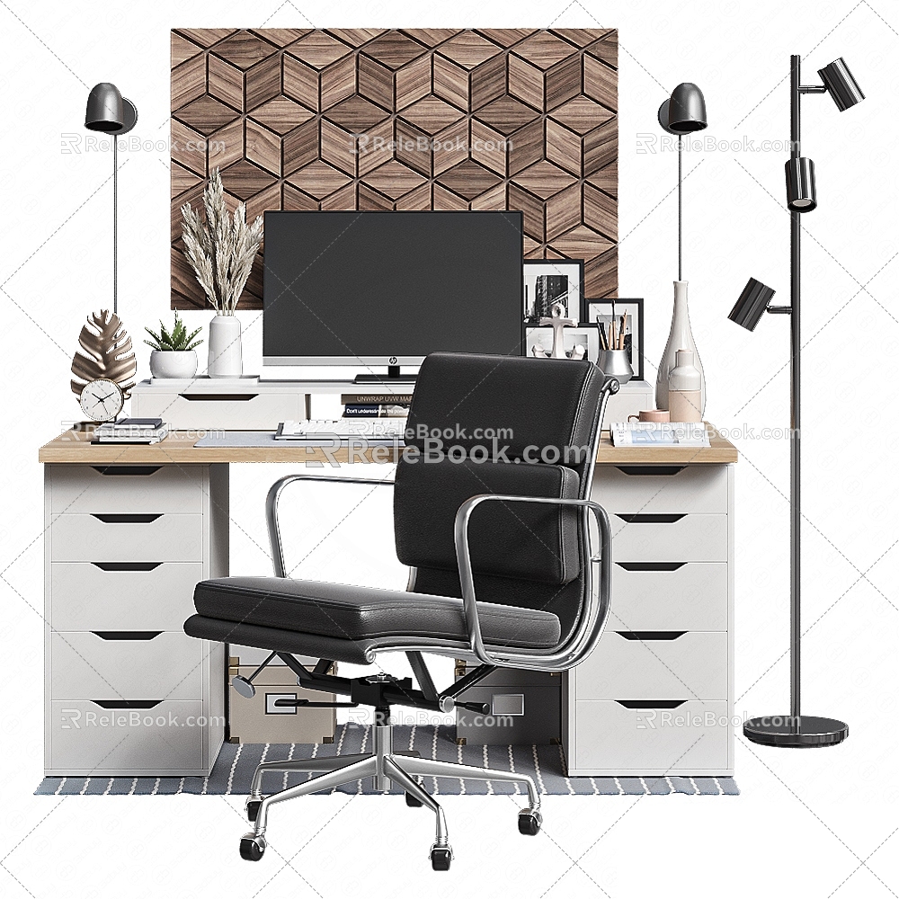 Modern desk and chair combination 3d model