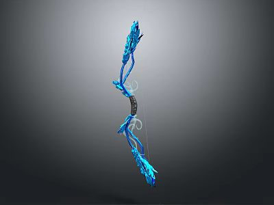 Blue Decorative Bow Design With Intricate Carvings And Taut Bowstring 3d model