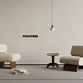 Modern POLIFORM Interior With Beige Chairs Round Table Pendant Light And Rug 3d model