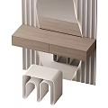 Modern Minimalist Dressing Table With Wooden Top Unique Shape Mirror And Stool