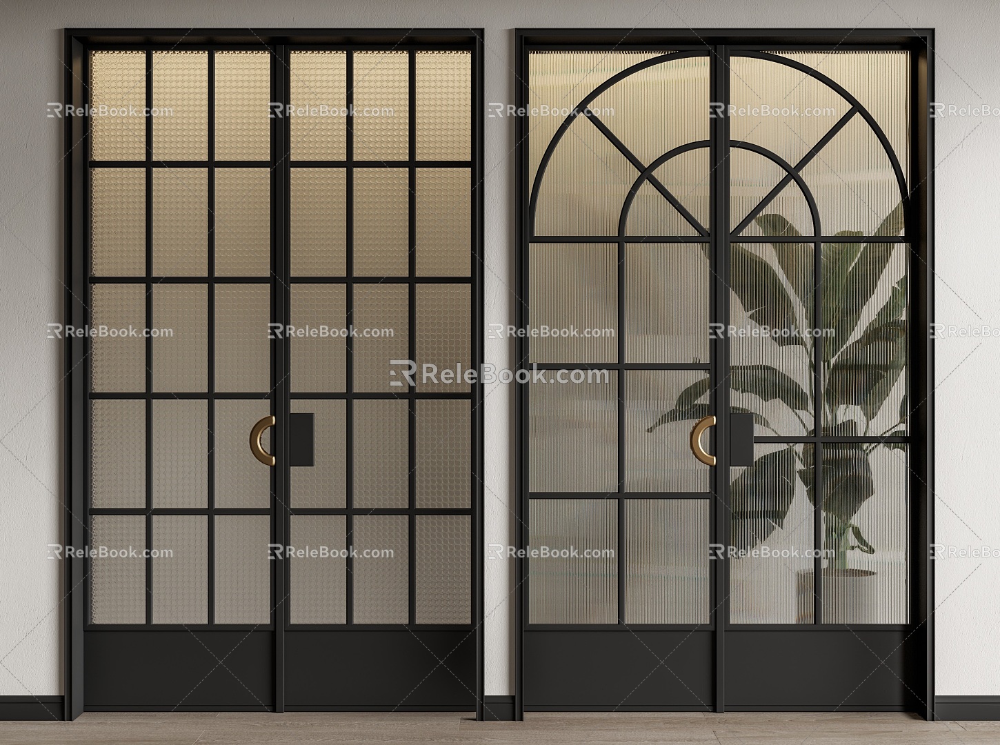 French double door glass double door kitchen door sliding door Changhong glass 3d model