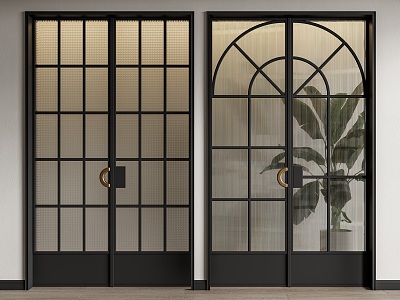 French double door glass double door kitchen door sliding door Changhong glass 3d model