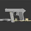 Silver Modern Pistol With Holster And Scattered Bullets On Black Surface 3d model