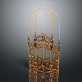 Golden Arched Metal Gate With Intricate Decorative Patterns And Ornate Design