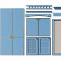 Blue Chinese Style Door And Window Components With Various Decorative Patterns 3d model