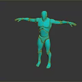 Blue Metallic Humanoid Game And Movie Character With Arms Outstretched And Reflective Surface