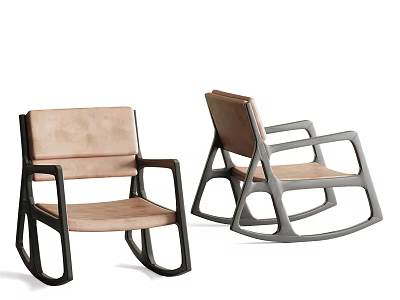 Modern Leisure Chair with Rocking Design Dark Frame and Light Brown Leather Seat Backrest 3d model